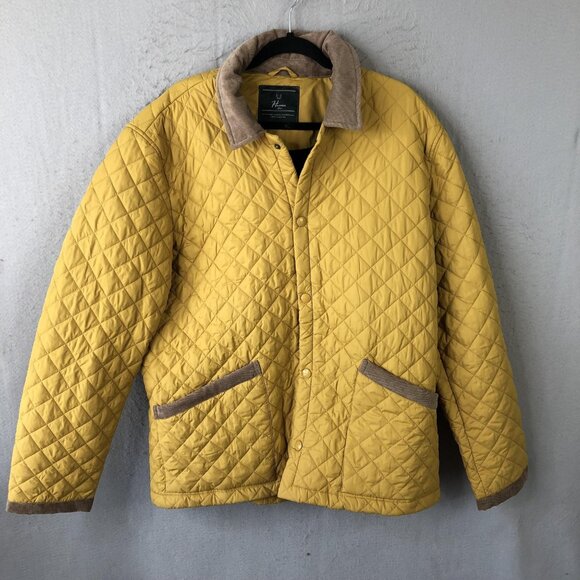 Happer Man Jacket Mens 2XL Yellow Brown Corduroy Collar Quilted Outdoor Coat - Picture 1 of 16